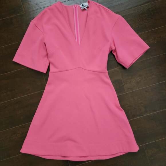 NEW GANNI Pink Mini Dress Womens XS Luxury Designer Soft Girl Sophisticated - Picture 2 of 9